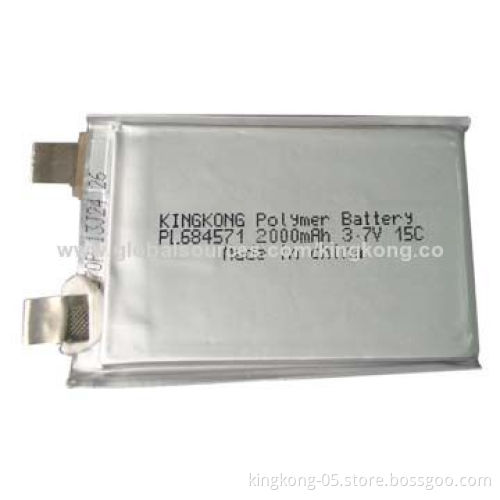 Lithium Polymer Battery, 684571, 2,000mAh for GPS, MP3 Players